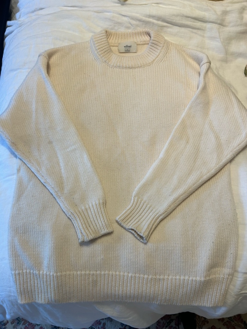 Aritzia Wilfred Cream Merino wool Knit Crewneck Sweater